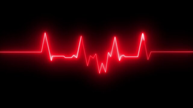 Red neon heartbeat ekg pulse monitor loop, medical emergency cardiac rhythm animation