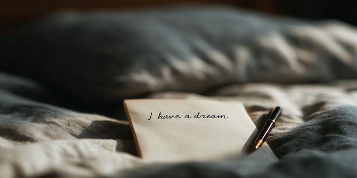 Happy Martin Luther King Day. A notebook and a pen with ink that says I have a dream. MLK Day, Dr. King Patriot Day US. High quality