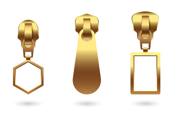 Three gold zipper pulls set isolated on a transparent background © Sneha