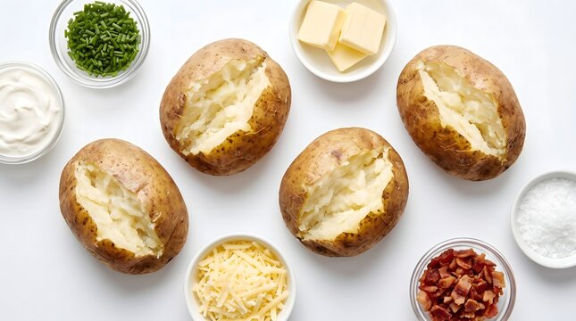 Delicious Baked Potatoes with Assorted Toppings Ready to Serve.