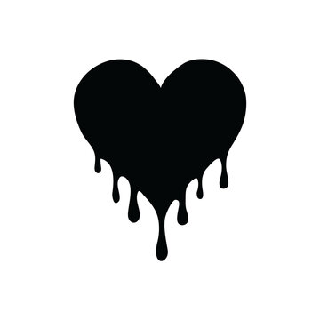 Black dripping heart silhouette vector with liquid effect