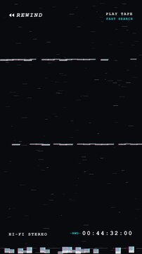 VHS Tape Rewind Glitch Overlay with Fast Backward Timecode, Static Scanlines, and Tracking Distortion for Retro 90s Video Flashback Edit