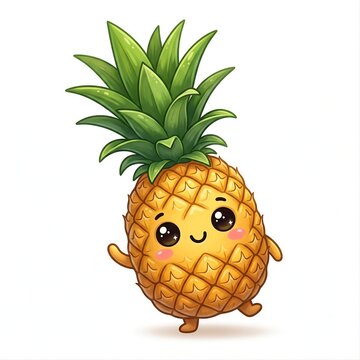 Cute kawaii pineapple character standing with leafy crown