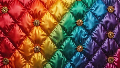 Obraz premium Rainbow colored quilted satin fabric with decorative buttons