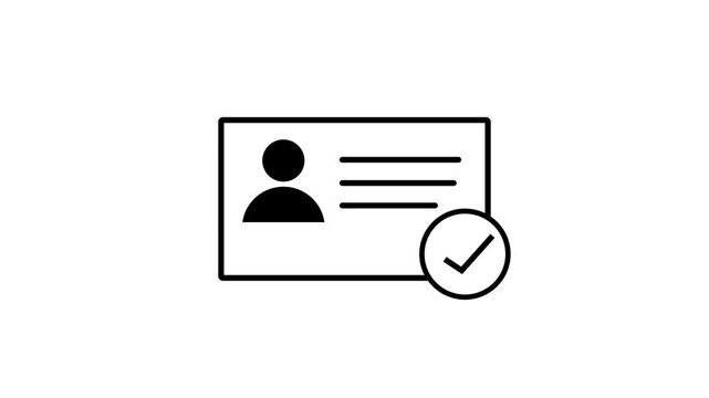 ID Card Verification Animation with Profile Identity Icon and Check mark on white Background, Digital Authentication Concept