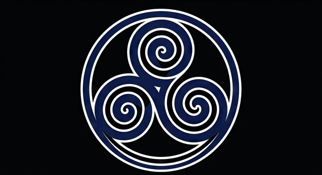Glowing white triskelion spiral symbol on black