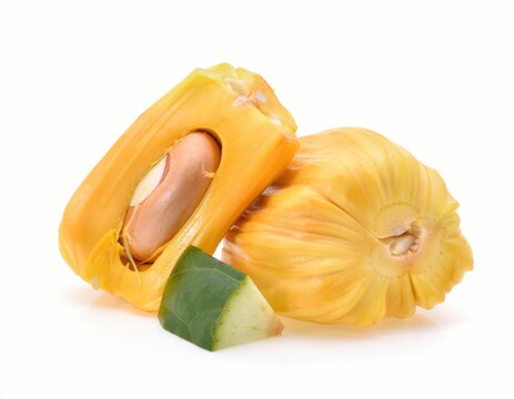 Fresh jackfruit bulb with seed isolated on white background