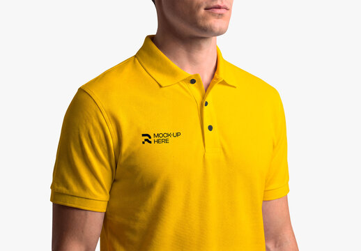 Yellow Polo Shirt Mockup on Male Model