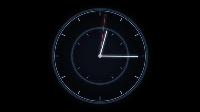 Analog clock face with moving hands during a time lapse sequence on a dark background
