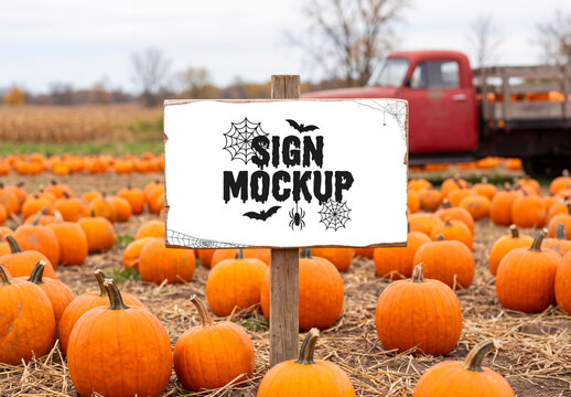 Pumpkin Field Wooden Sign Mockup