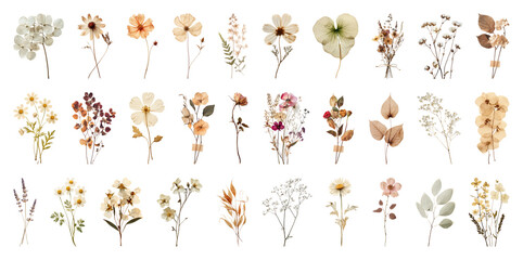 Obraz premium PNG Collection of dried floral arrangements in vintage style, transparent background