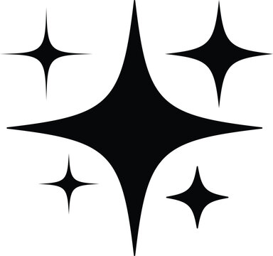 Black Five Point Stars Sparkles Vector Icon Set