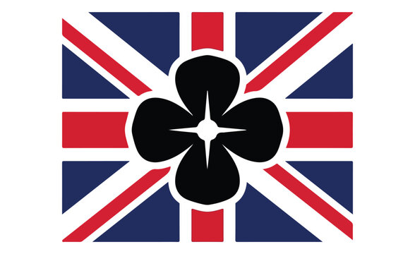 Four leaf clover icon centered on a stylized british flag with union jack lucky clover united kingd