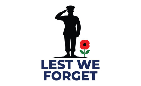 Remembrance day memorial logo with a saluting soldier silhouette and red poppy