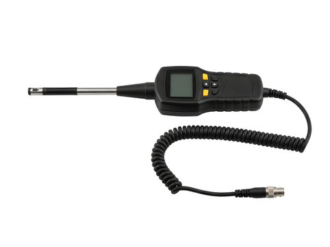 Anemometer digital handheld measuring device with sensor probe, isolated on transparent background