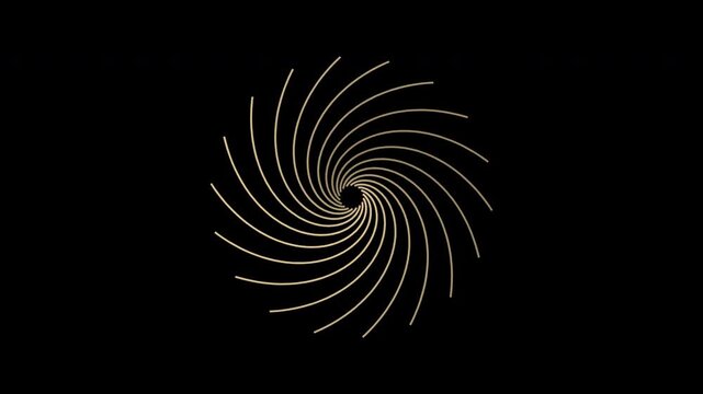 Rotating logarithmic spiral fan in champagne gold on transparent background