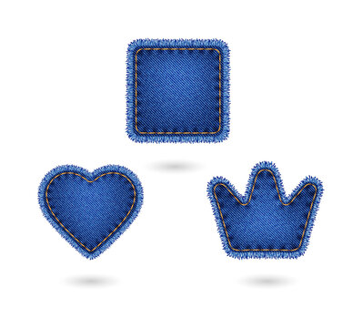 Blue denim patch shapes for branding and design transparent background