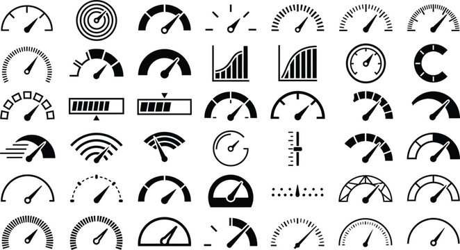Collection of vintage speedometer gauges and instrument panel icons vector