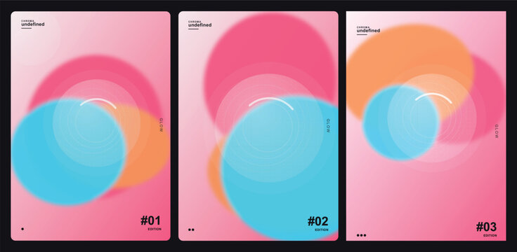 Abstract gradient poster template set, modern minimalist layout with colorful circles, set of 3 vertical cover vector designs