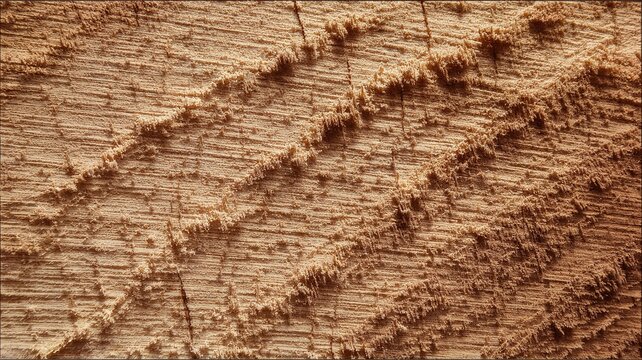 Close up of rough wooden surface with visible saw marks and texture  