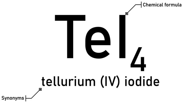 Tellurium (IV) iodide chemical formula with callout titles