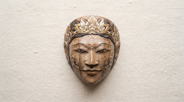 Handcrafted Indonesian Panji Wooden Mask Traditional Balinese Art
