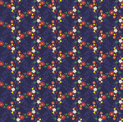 Vibrant floral pattern on dark blue background © Wolfworker