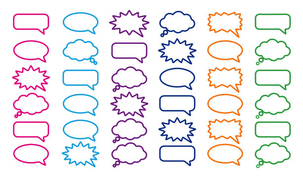 Speech Bubble and Comic Talk Balloon Outline Collection, Hand Drawn Conversation, Dialogue and Communication Elements