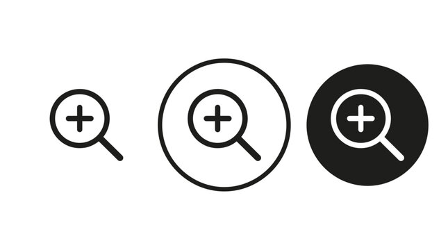 Vector illustration featuring magnifying glass zoom in icons with bold black outlines