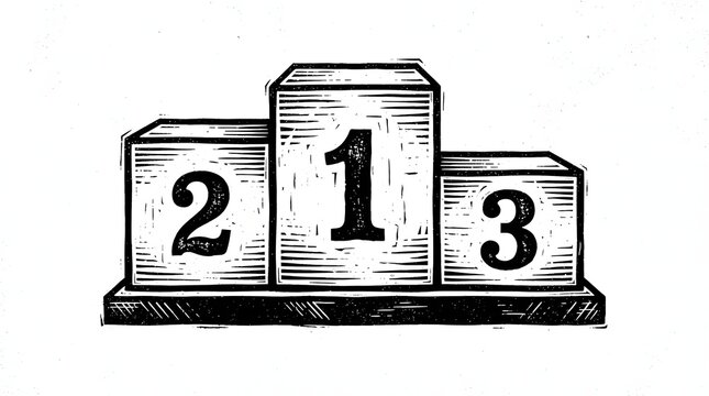 Vintage style illustration of a three tier winners podium with numbers one two three