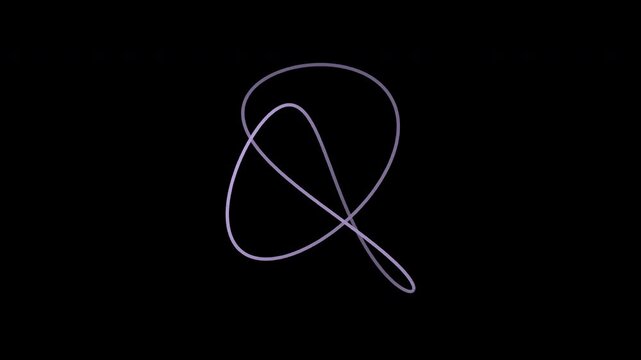 Rotating trefoil filament knot in lilac purple on transparent background