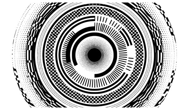 Asymmetric Black Radial Halftone Rings Vector Pattern with Expanding Wave Effect