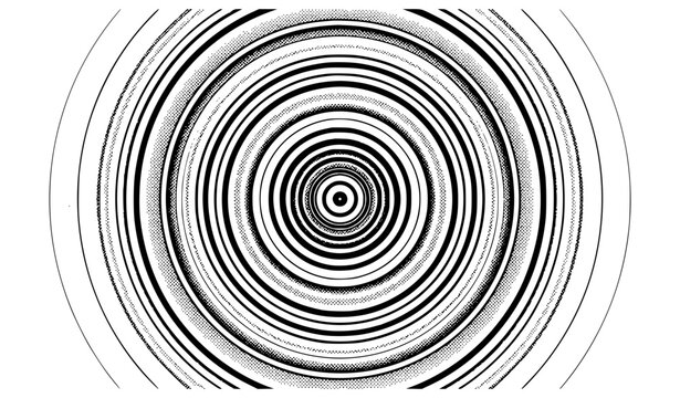 Experimental Black Concentric Halftone Ring Vector Background with Rippled Target Effect