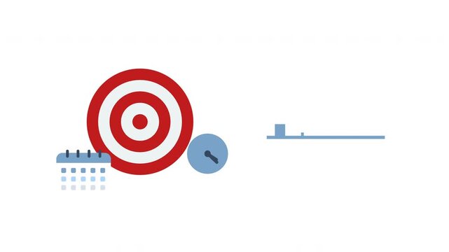 Business Target Achievement Animation with Dart Hitting Bullseye, Time Management, Calendar Planning and Growth Chart, Goal Success