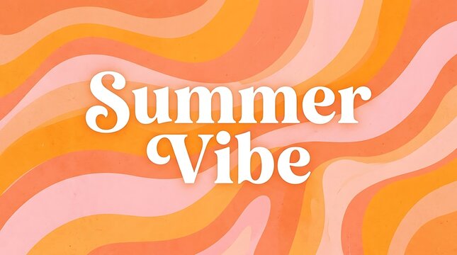 Summer vibe text on a wavy orange and pink abstract background isolated on white background