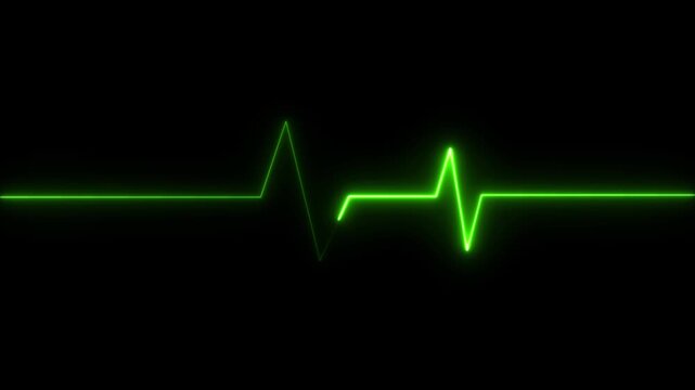 Green EKG Heartbeat Line Flowing with Medical Pulse Rhythm on Black Background