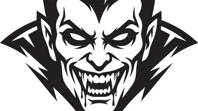 Vampire face demon monster line art black and white emblem