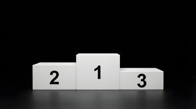 Winners podium with first second and third place positions on a dark background