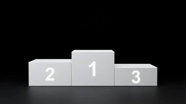 Winners podium with first second and third place positions on black background