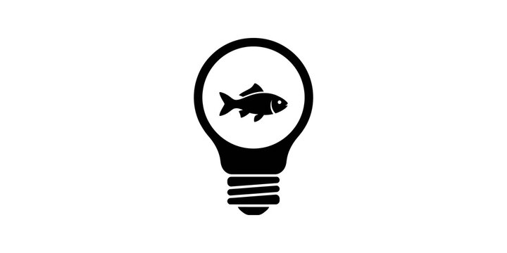 Fish swimming inside light bulb silhouette for creative ideas projection.