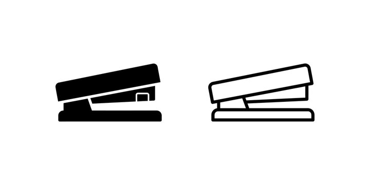 Stapler icon set in solid and outline styles for office on clear canvas.