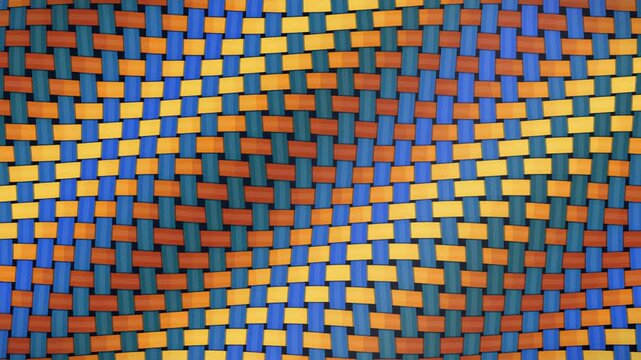 Elegant woven ribbons in teal and amber rust flowing over dark navy background seamless loop luxury textile pattern