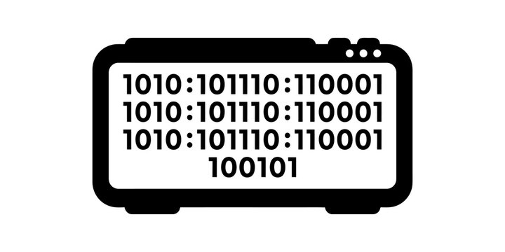 Digital data block icon with binary digits isolated upon empty backdrop.
