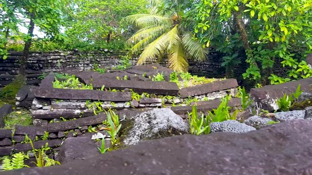 Interior Nan Madol ancient archaeological site ruins in Madolenihmw district of Pohnpei in the Federated States of Micronesia