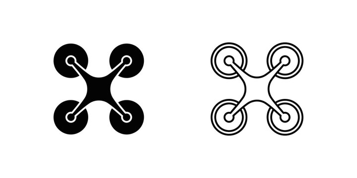 Drone icon vector set showing quadcopter design on plain isolated ground.