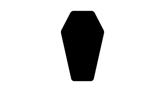 Simple black coffin silhouette graphic vector illustration featuring flat minimalist style design isolated on pure white background for Halloween holiday theme concepts