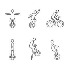 Cyclist Riding Unicycle and Bicycle Balance Stance Line Art Set © PenToolPro