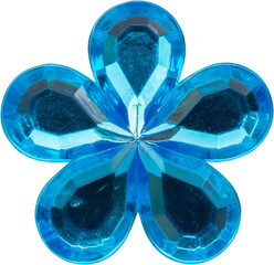 Fototapeta premium Blue flower shaped crystal rhinestone gem sticker isolated on white background