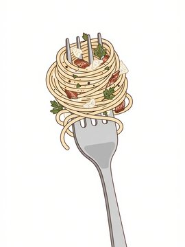 Creamy roman pasta nest with black pepper and crisp guanciale with clean linework