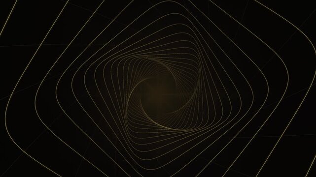 Golden rounded square spiral tunnel loop motion background